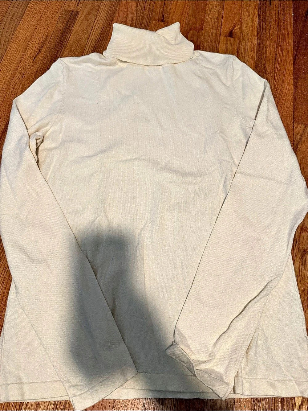 Talbots Cotton Blend Turtleneck Sweater Ribbed Top White Large